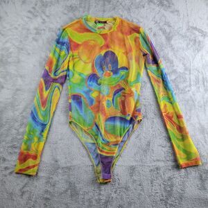 Zara Disney Bodysuit Womens‎ Medium Multicolor Rainbow Tulle Sheer Mickey Mouse